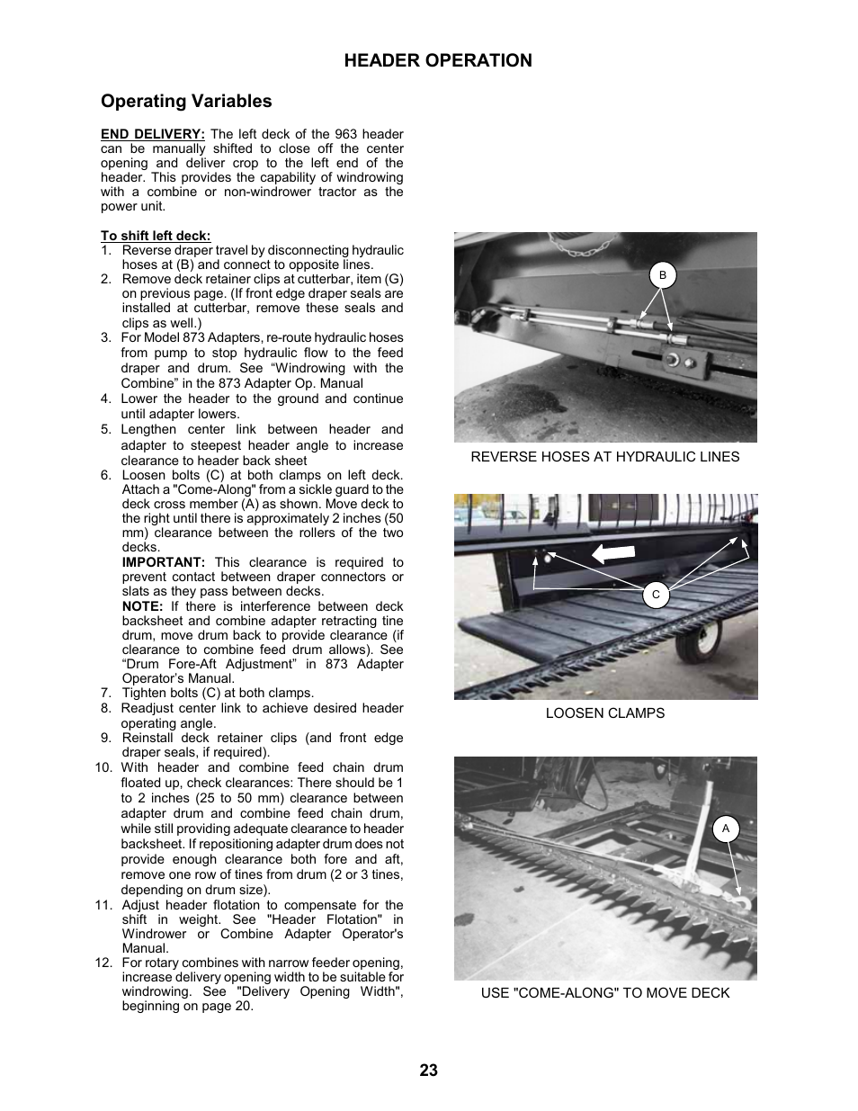 Header operation operating variables | MacDon 963 Harvest Header User Manual | Page 24 / 87