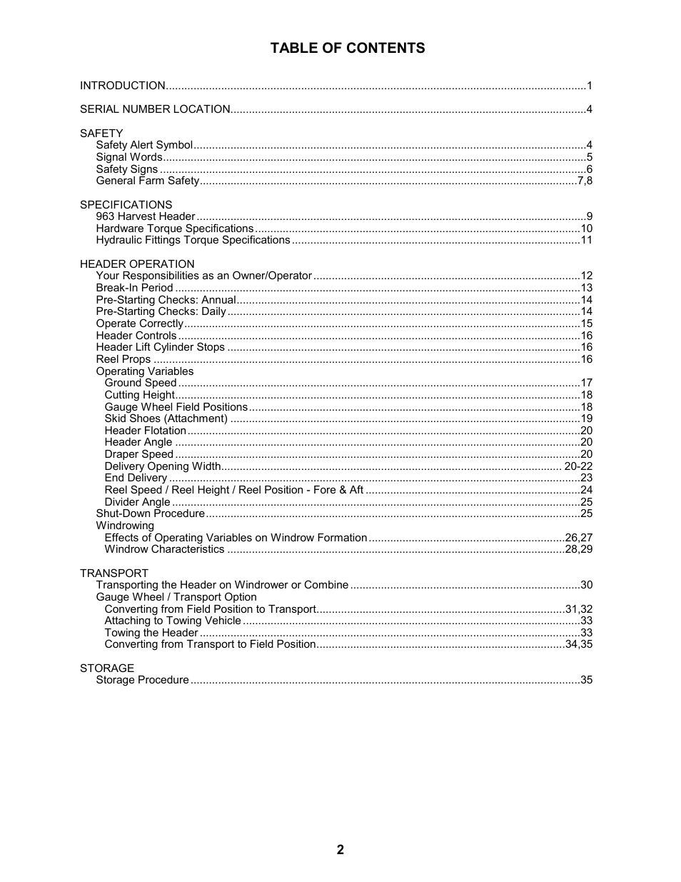 MacDon 963 Harvest Header User Manual | Page 3 / 87