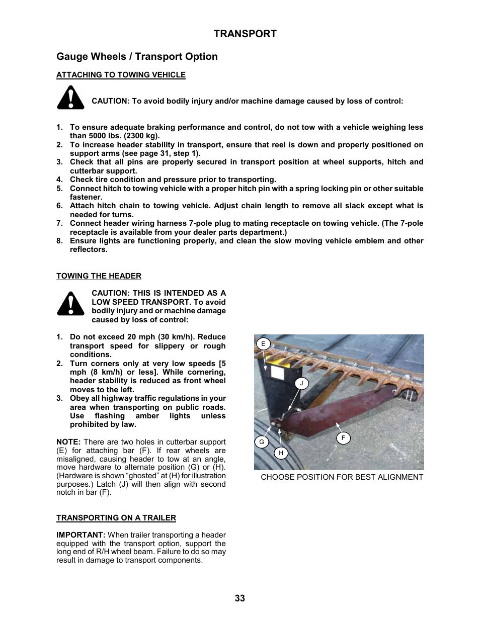 Transport gauge wheels / transport option | MacDon 963 Harvest Header User Manual | Page 34 / 87