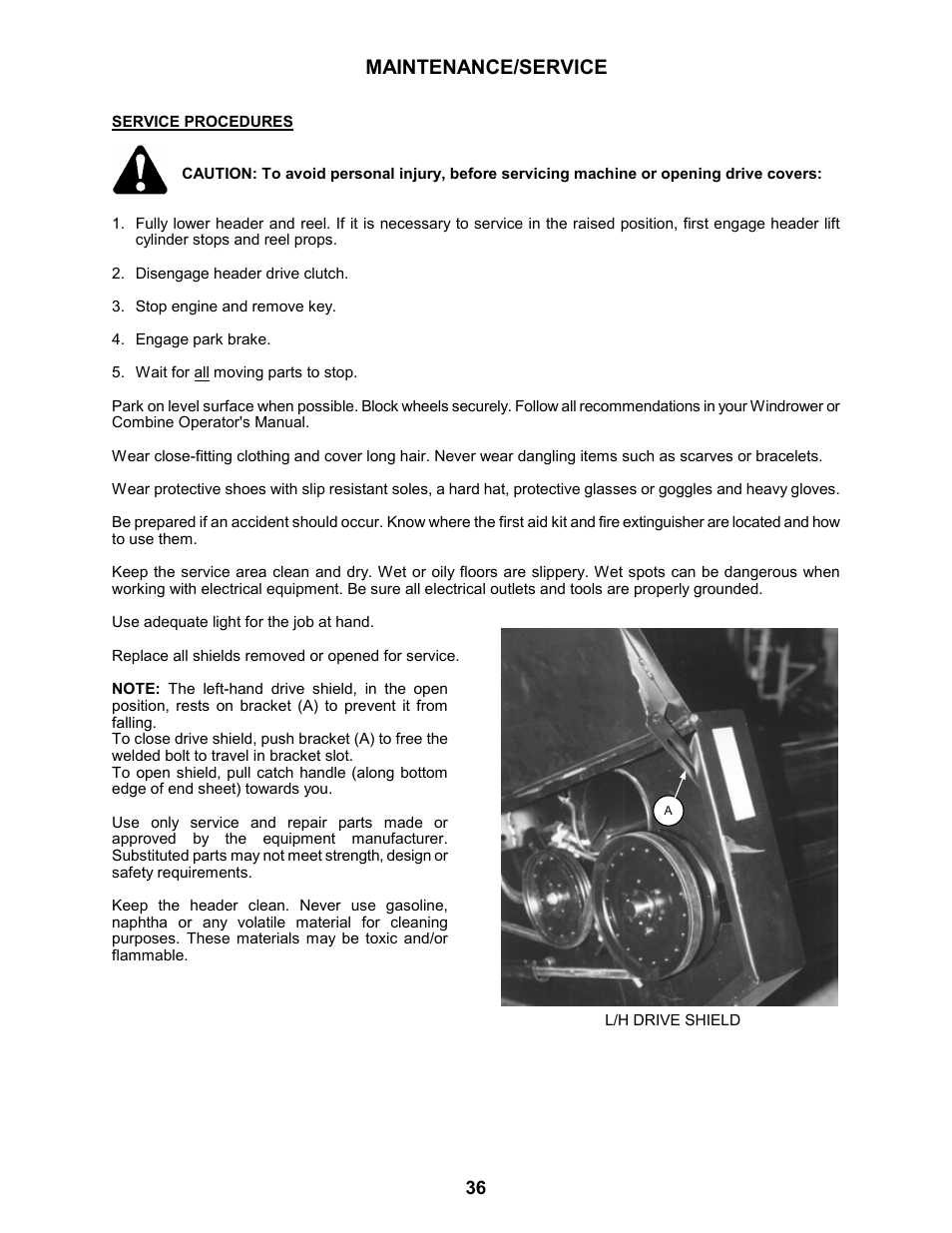 Maintenance/service | MacDon 963 Harvest Header User Manual | Page 37 / 87