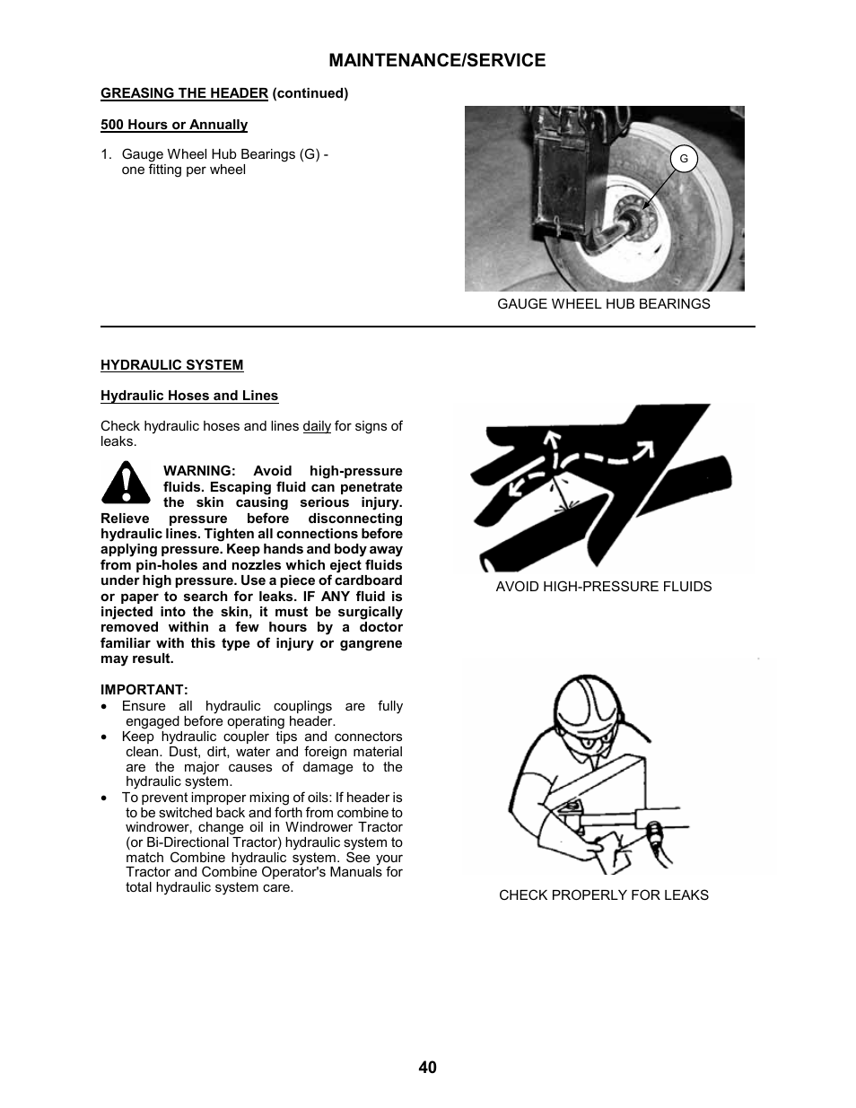 Maintenance/service | MacDon 963 Harvest Header User Manual | Page 41 / 87