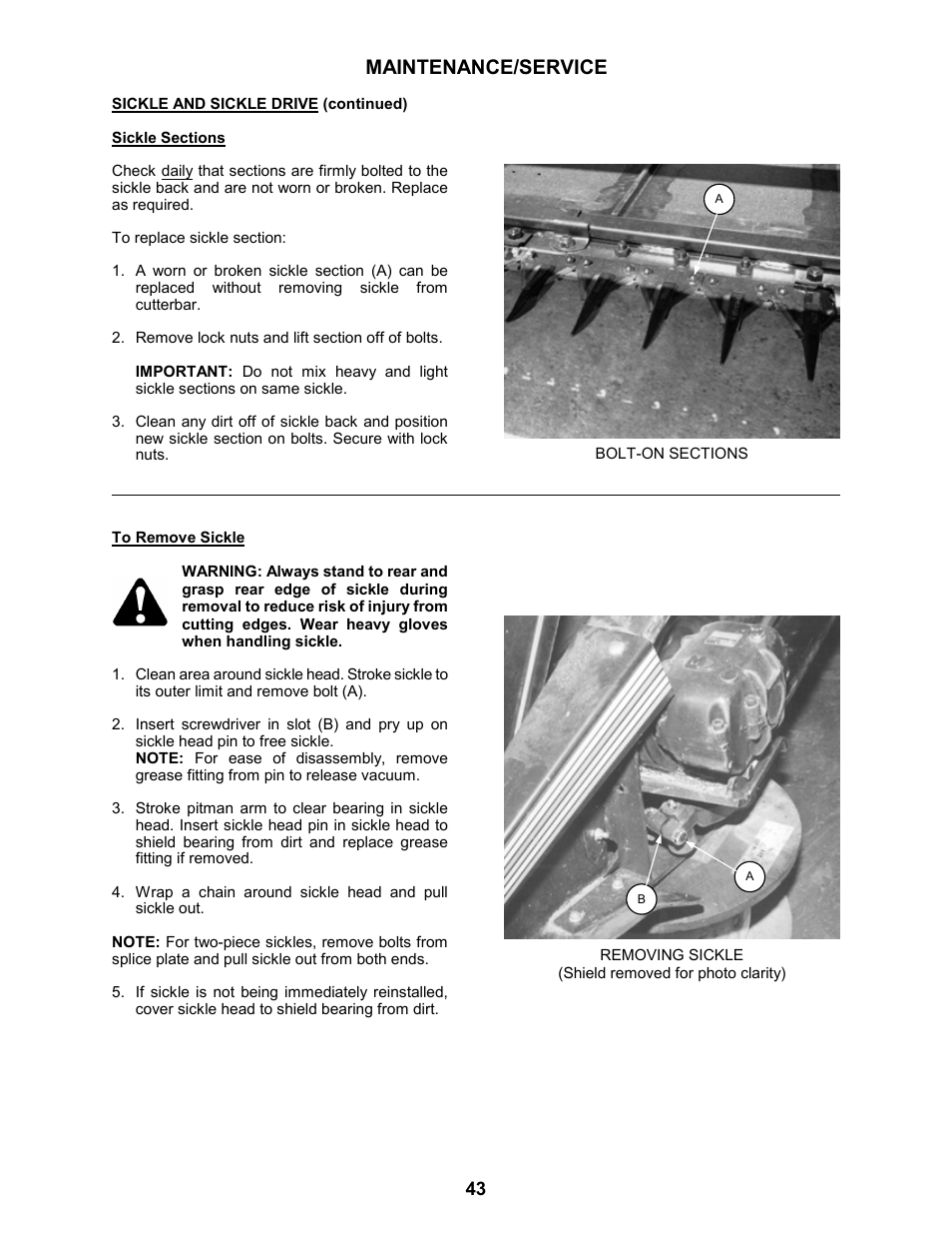 Maintenance/service | MacDon 963 Harvest Header User Manual | Page 44 / 87