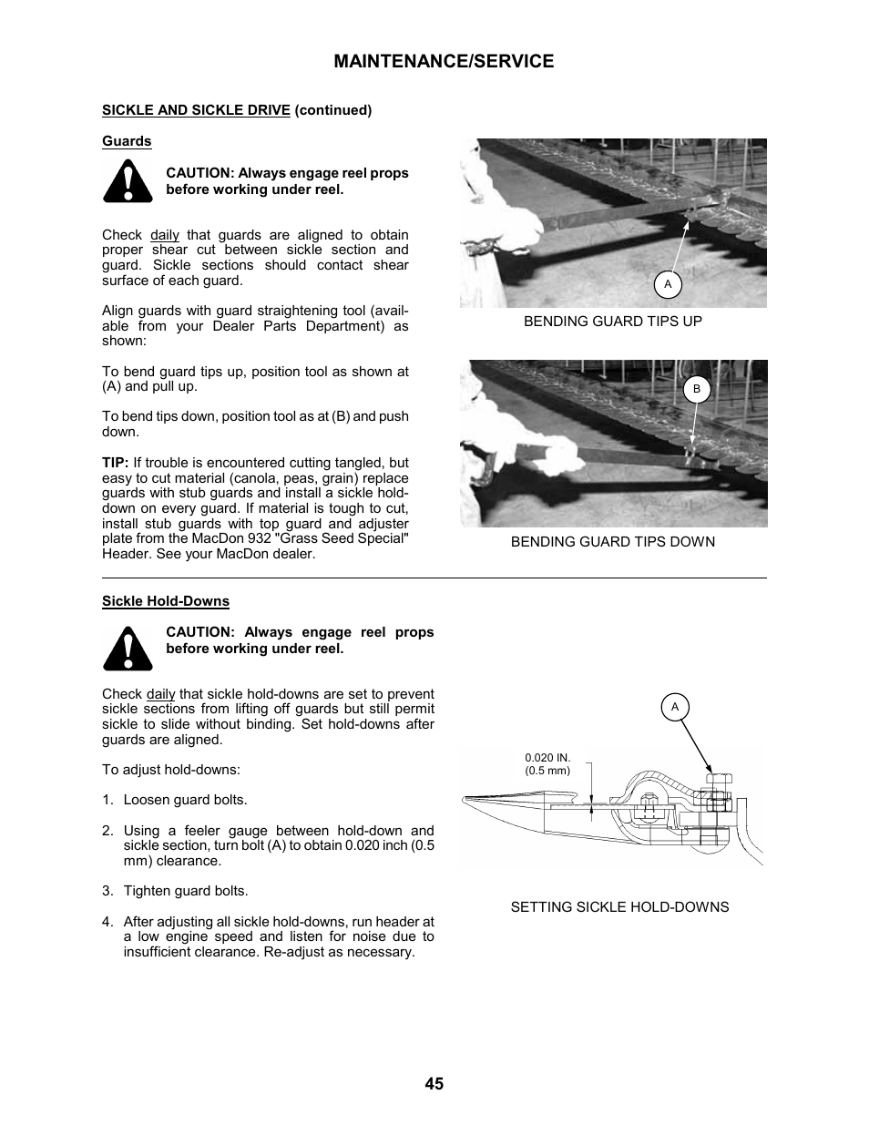 Maintenance/service | MacDon 963 Harvest Header User Manual | Page 46 / 87