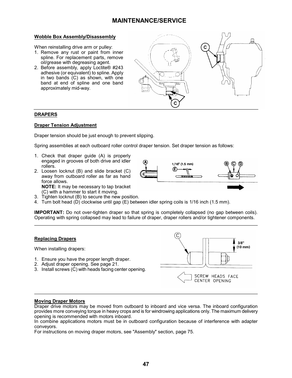Maintenance/service | MacDon 963 Harvest Header User Manual | Page 48 / 87