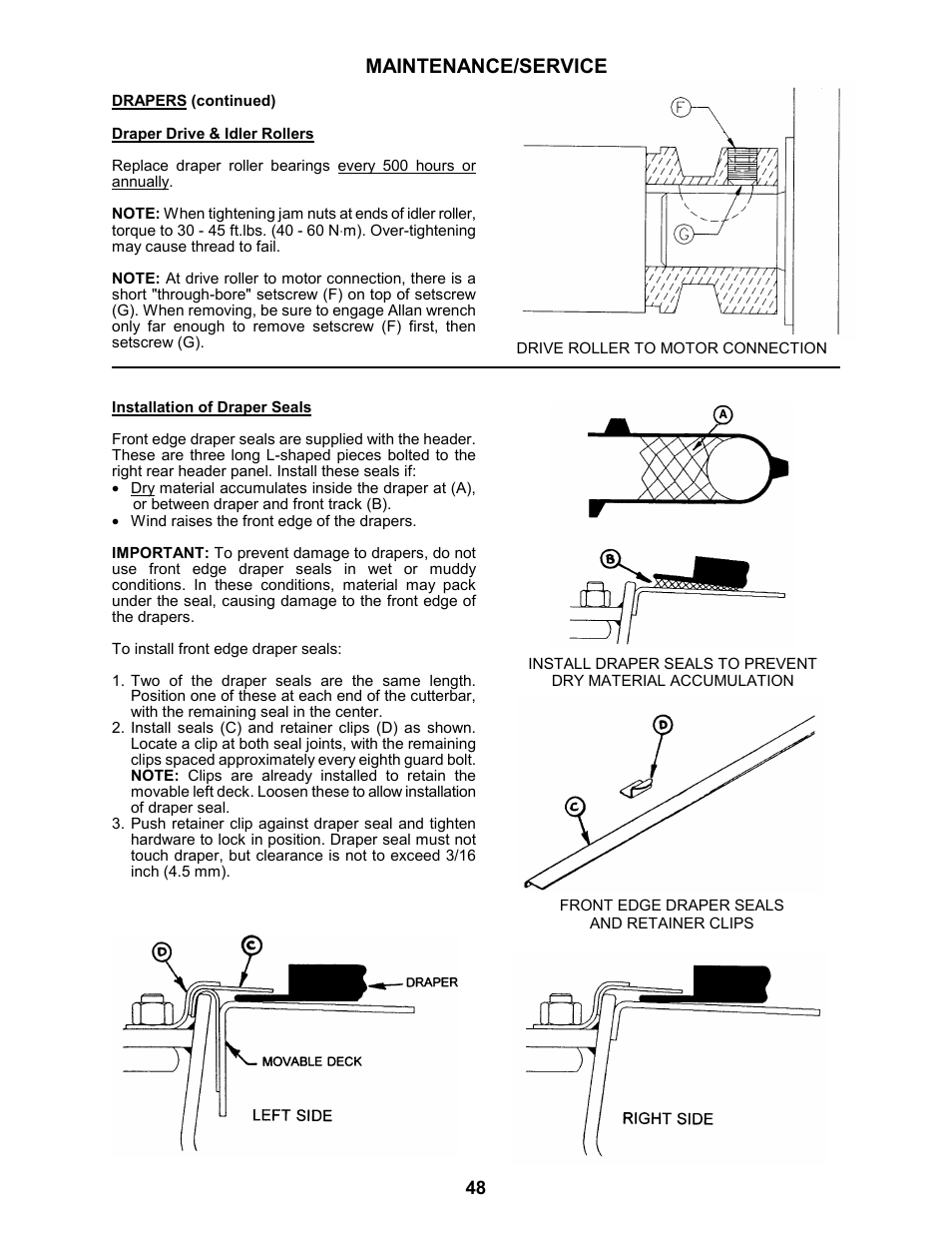 Maintenance/service | MacDon 963 Harvest Header User Manual | Page 49 / 87