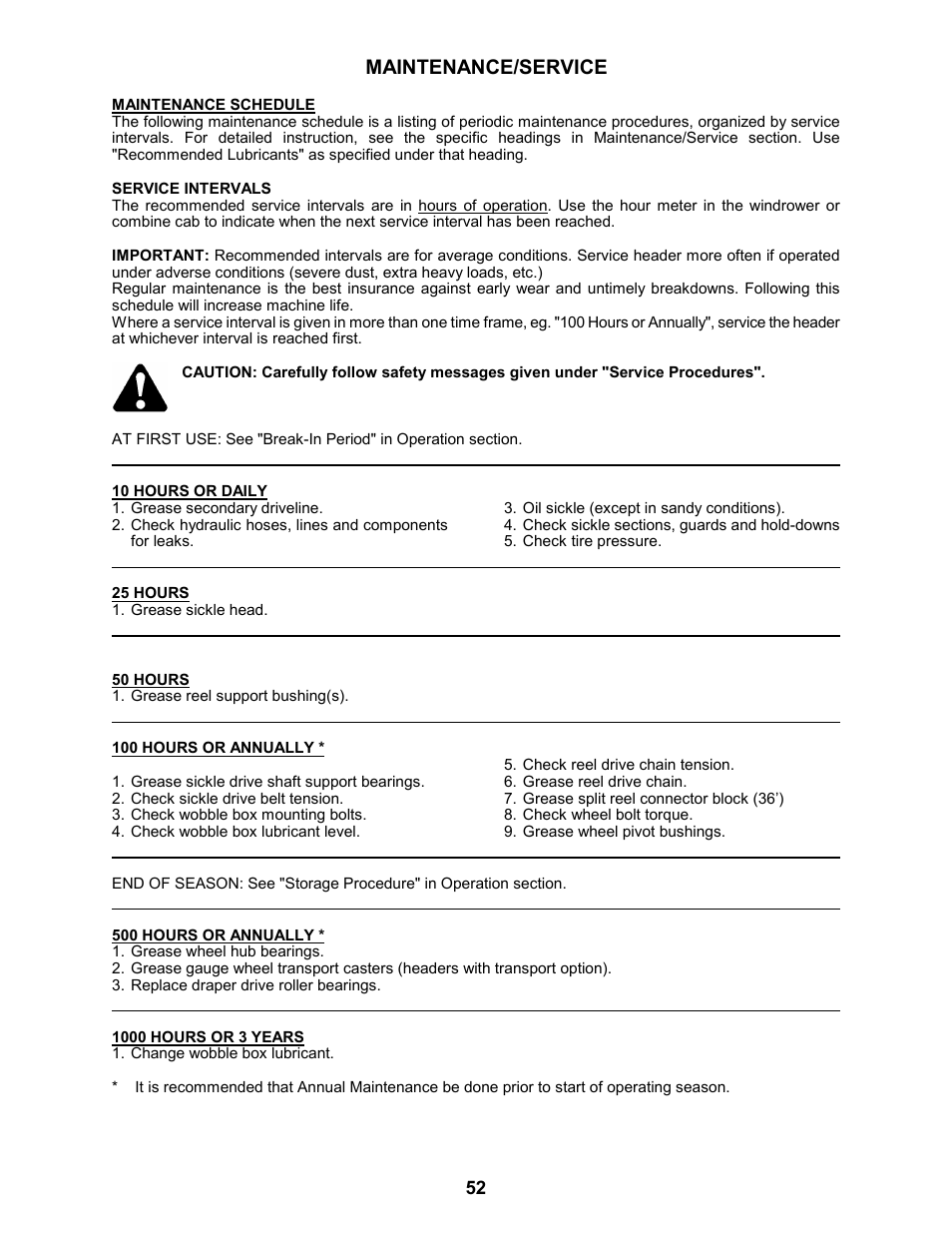Maintenance/service | MacDon 963 Harvest Header User Manual | Page 53 / 87