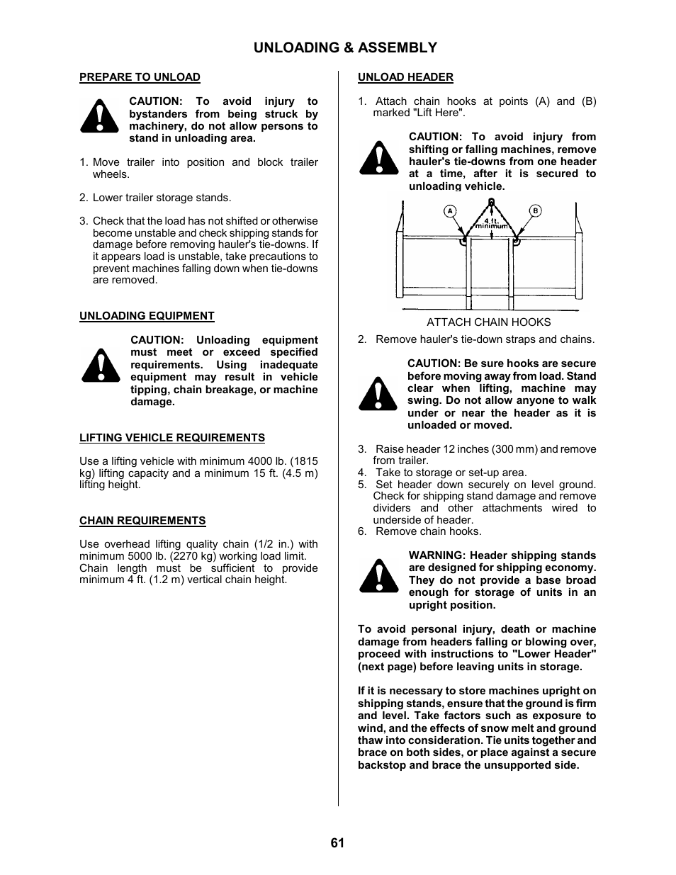 Unloading & assembly | MacDon 963 Harvest Header User Manual | Page 62 / 87