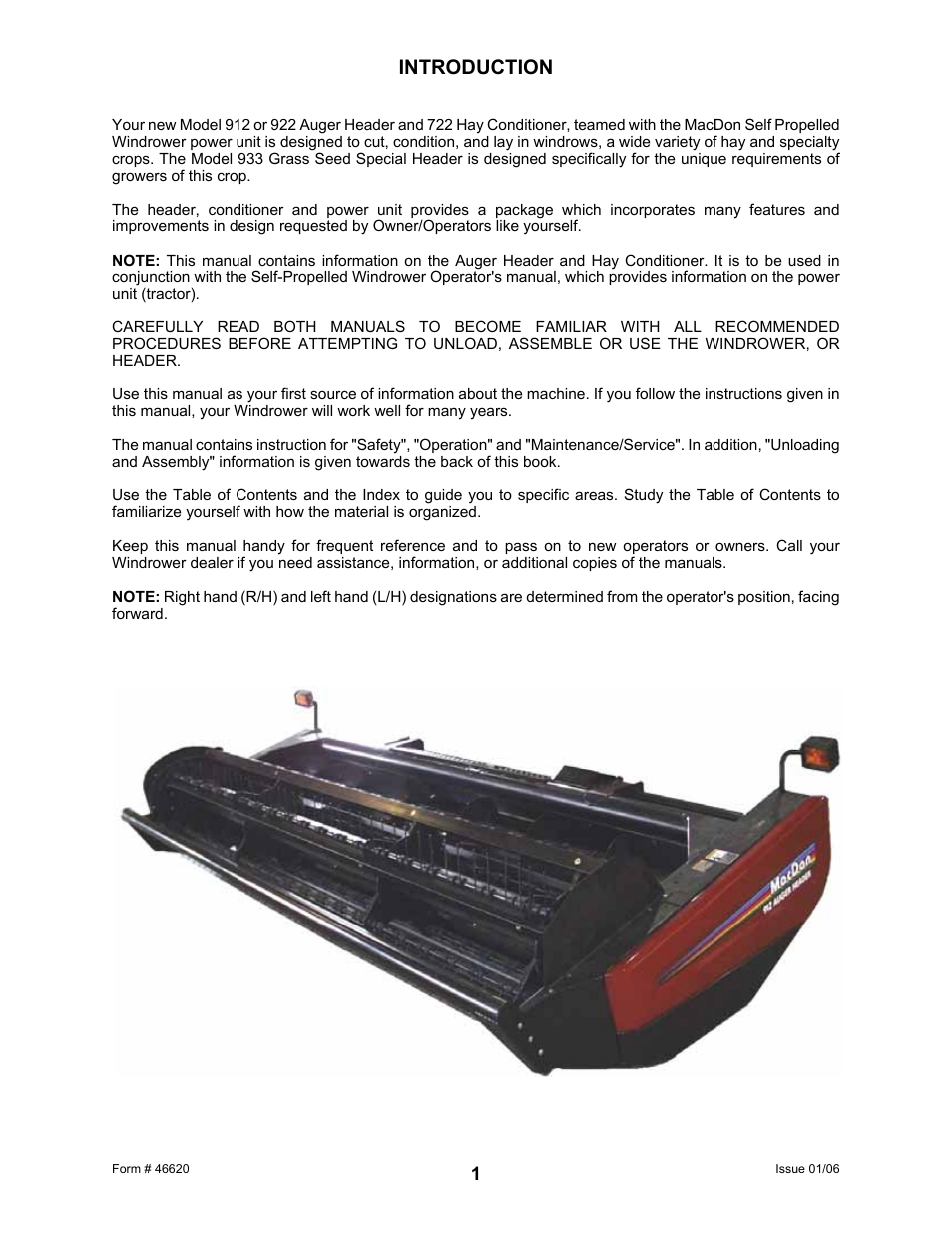 Introduction | MacDon 922 User Manual | Page 3 / 84