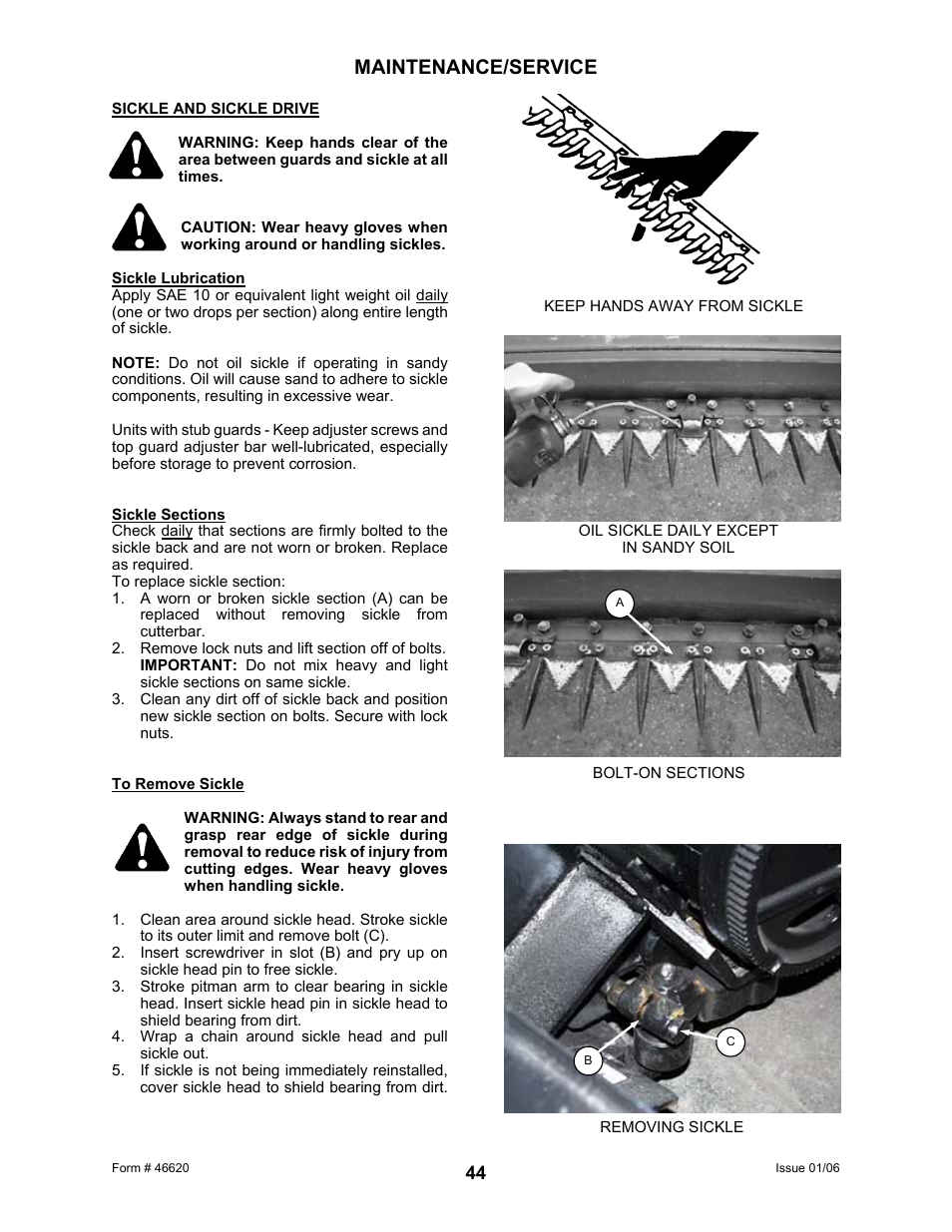 Maintenance/service | MacDon 922 User Manual | Page 46 / 84