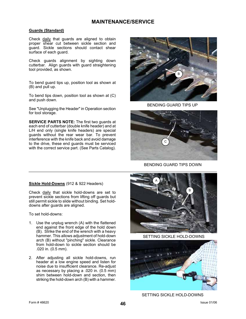 Maintenance/service | MacDon 922 User Manual | Page 48 / 84