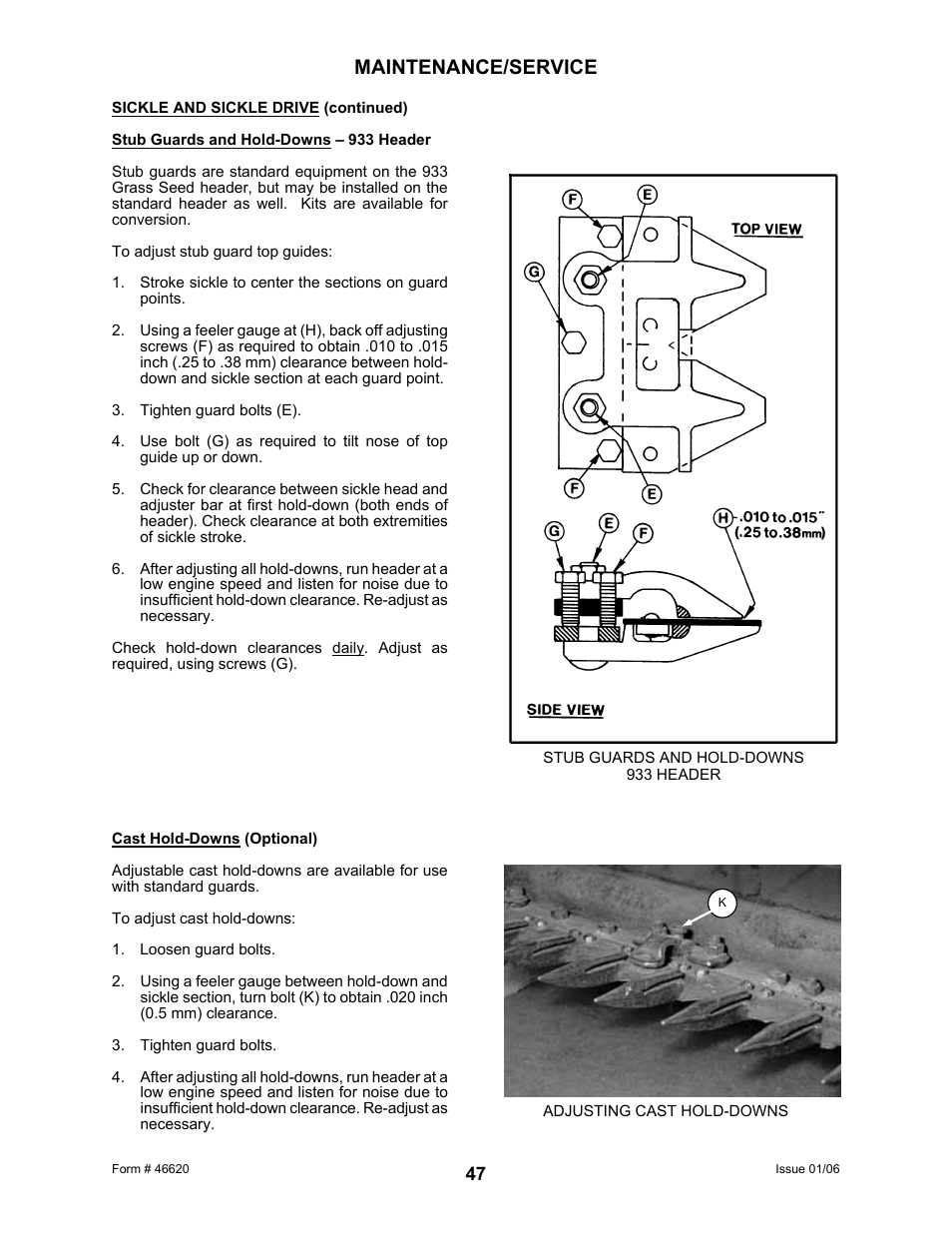 Maintenance/service | MacDon 922 User Manual | Page 49 / 84