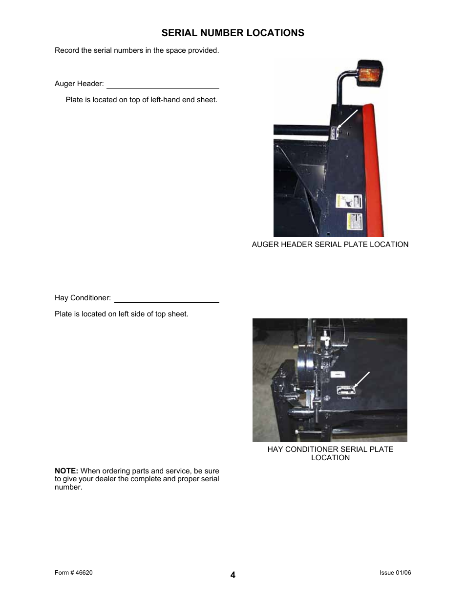 Serial number locations | MacDon 922 User Manual | Page 6 / 84