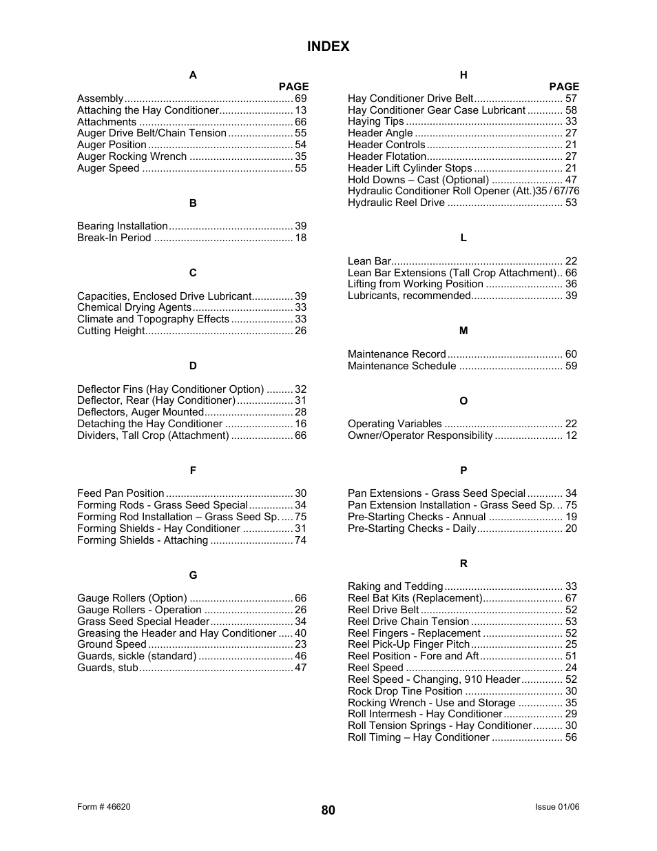 Index | MacDon 922 User Manual | Page 82 / 84