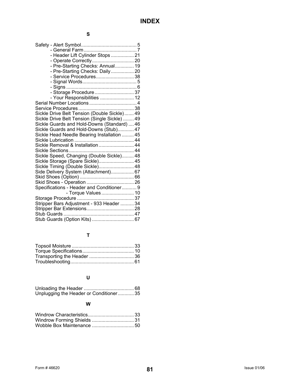 Index | MacDon 922 User Manual | Page 83 / 84
