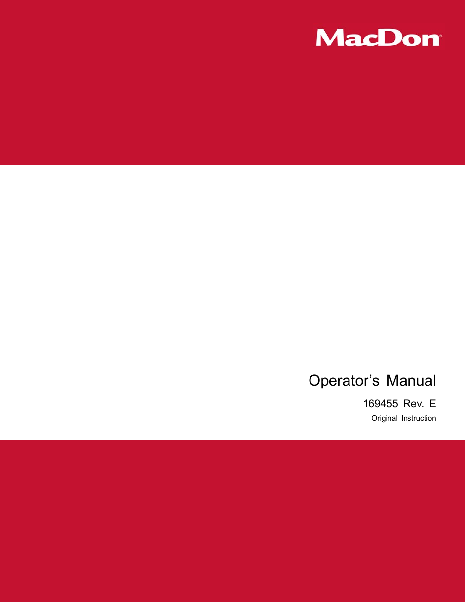 MacDon R85 Rotary Disc 13 Foot Self-Propelled Windrower Header User Manual | 168 pages