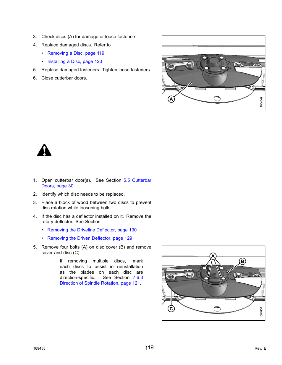 2disc, Removing a disc, Disc | Caution | MacDon R85 Rotary Disc 13 Foot Self-Propelled Windrower Header User Manual | Page 127 / 168