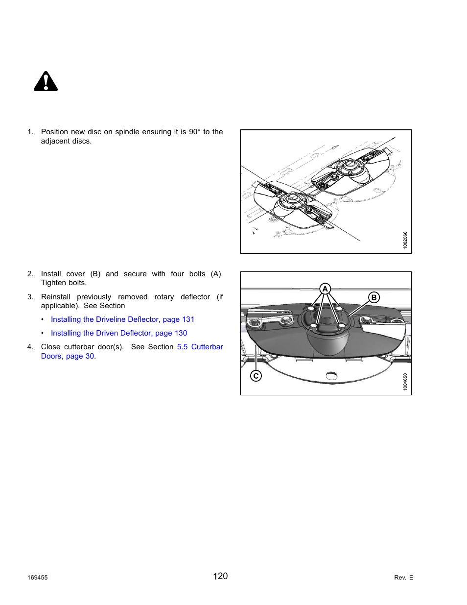Installing a disc, Caution | MacDon R85 Rotary Disc 13 Foot Self-Propelled Windrower Header User Manual | Page 128 / 168