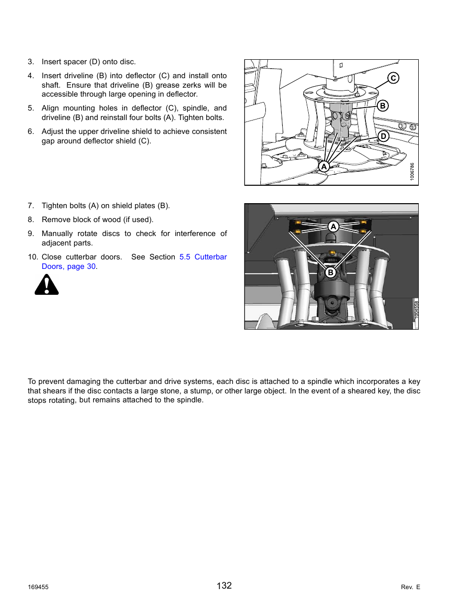 7disc spindles, Disc spindles, Warning | MacDon R85 Rotary Disc 13 Foot Self-Propelled Windrower Header User Manual | Page 140 / 168