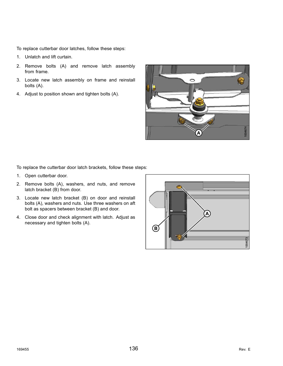 Replacing latches, Replacing latch brackets, Replacing latches replacing latch brackets | MacDon R85 Rotary Disc 13 Foot Self-Propelled Windrower Header User Manual | Page 144 / 168