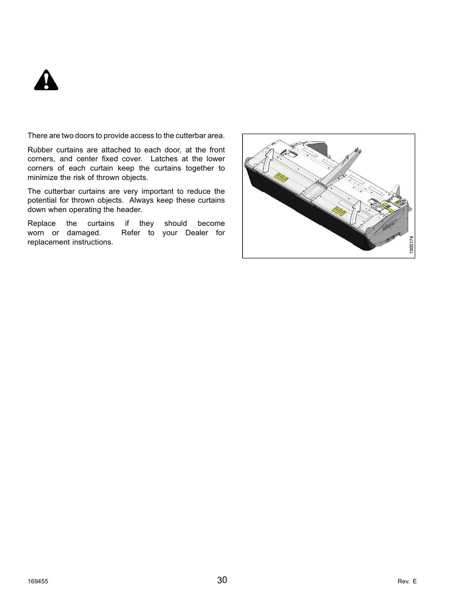 5cutterbar doors, Cutterbar doors, Caution | 5 cutterbar doors | MacDon R85 Rotary Disc 13 Foot Self-Propelled Windrower Header User Manual | Page 38 / 168
