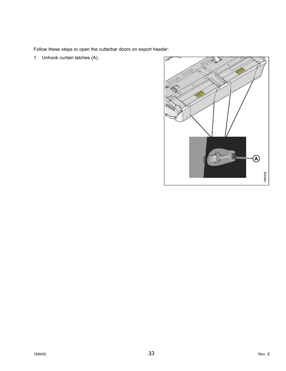 3opening the cutterbar doors: export header, Opening the cutterbar doors: export header | MacDon R85 Rotary Disc 13 Foot Self-Propelled Windrower Header User Manual | Page 41 / 168