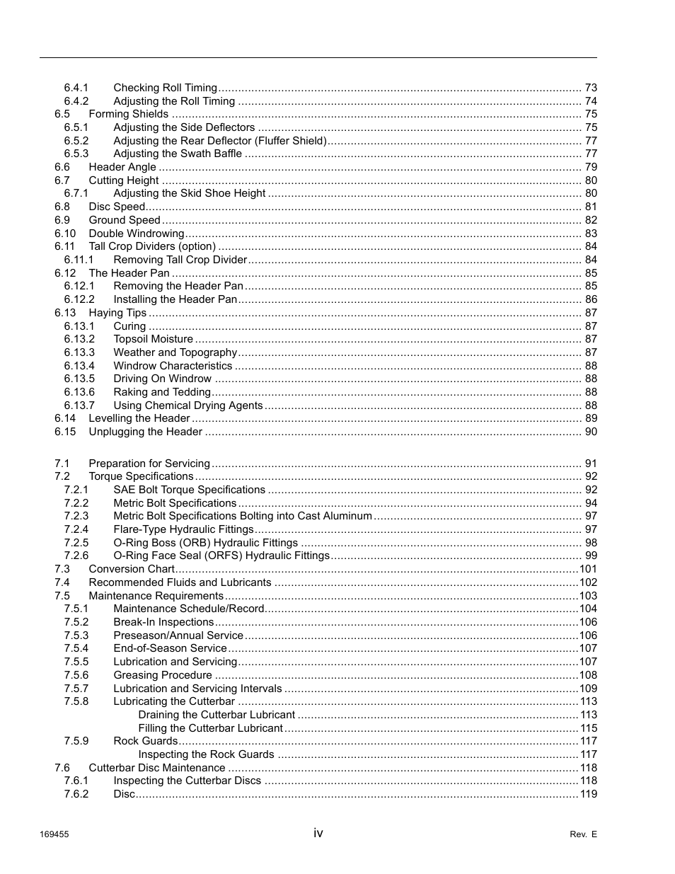 MacDon R85 Rotary Disc 13 Foot Self-Propelled Windrower Header User Manual | Page 6 / 168