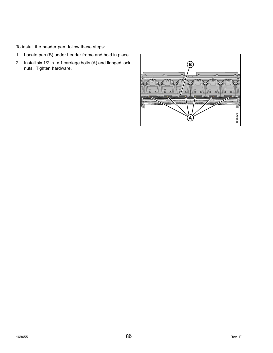 2installing the header pan, Installing the header pan | MacDon R85 Rotary Disc 13 Foot Self-Propelled Windrower Header User Manual | Page 94 / 168