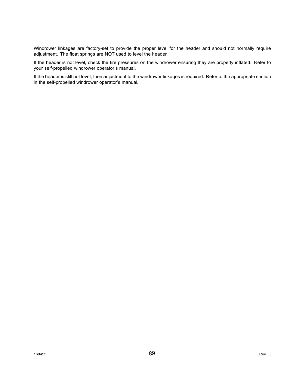 14levelling the header, Levelling the header, 14 levelling the header | MacDon R85 Rotary Disc 13 Foot Self-Propelled Windrower Header User Manual | Page 97 / 168