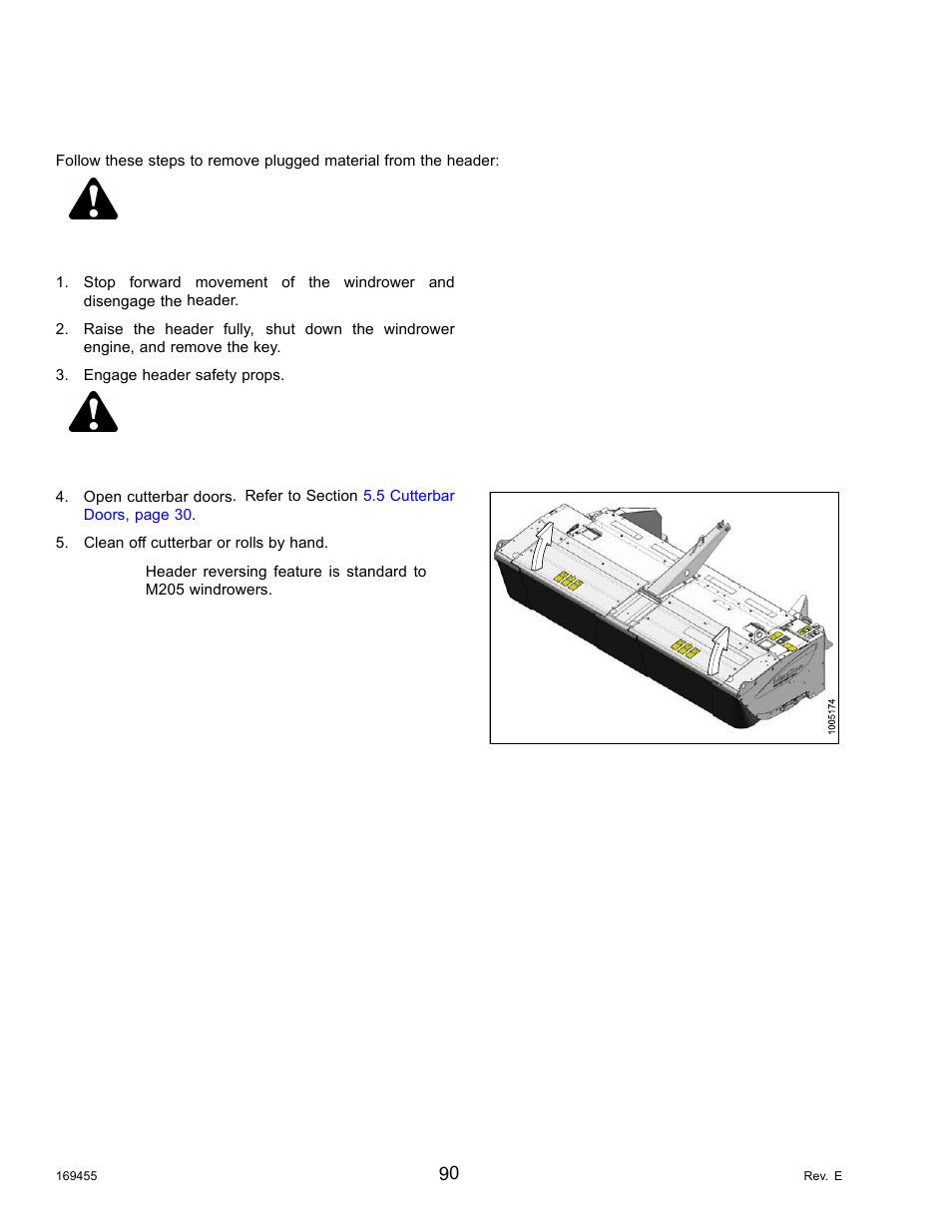 15unplugging the header, Unplugging the header, Danger | Warning, 15 unplugging the header | MacDon R85 Rotary Disc 13 Foot Self-Propelled Windrower Header User Manual | Page 98 / 168