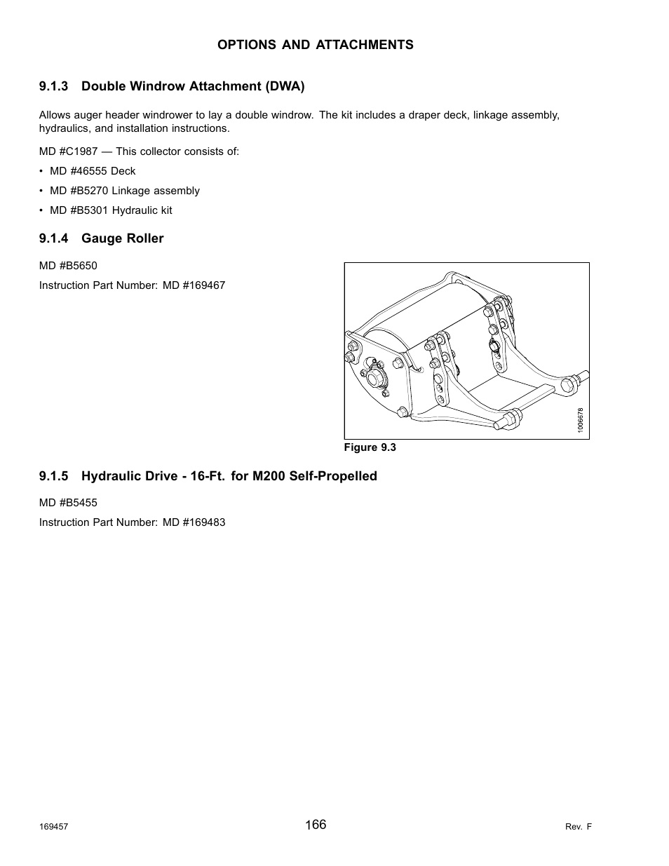 3double windrow attachment (dwa), 4gauge roller, 5hydraulic drive - 16-ft. for m200 self-propelled | Double windrow attachment (dwa), Gauge roller, Hydraulic drive - 16-ft. for m200 self-propelled | MacDon R85 Rotary Disc 16 Foot Self-Propelled Windrower Headers User Manual | Page 174 / 182