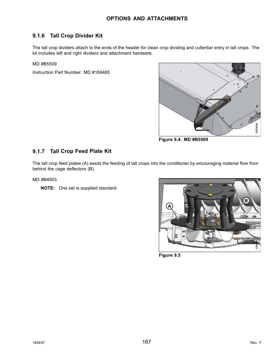6tall crop divider kit, 7tall crop feed plate kit, Tall crop divider kit | Tall crop feed plate kit | MacDon R85 Rotary Disc 16 Foot Self-Propelled Windrower Headers User Manual | Page 175 / 182