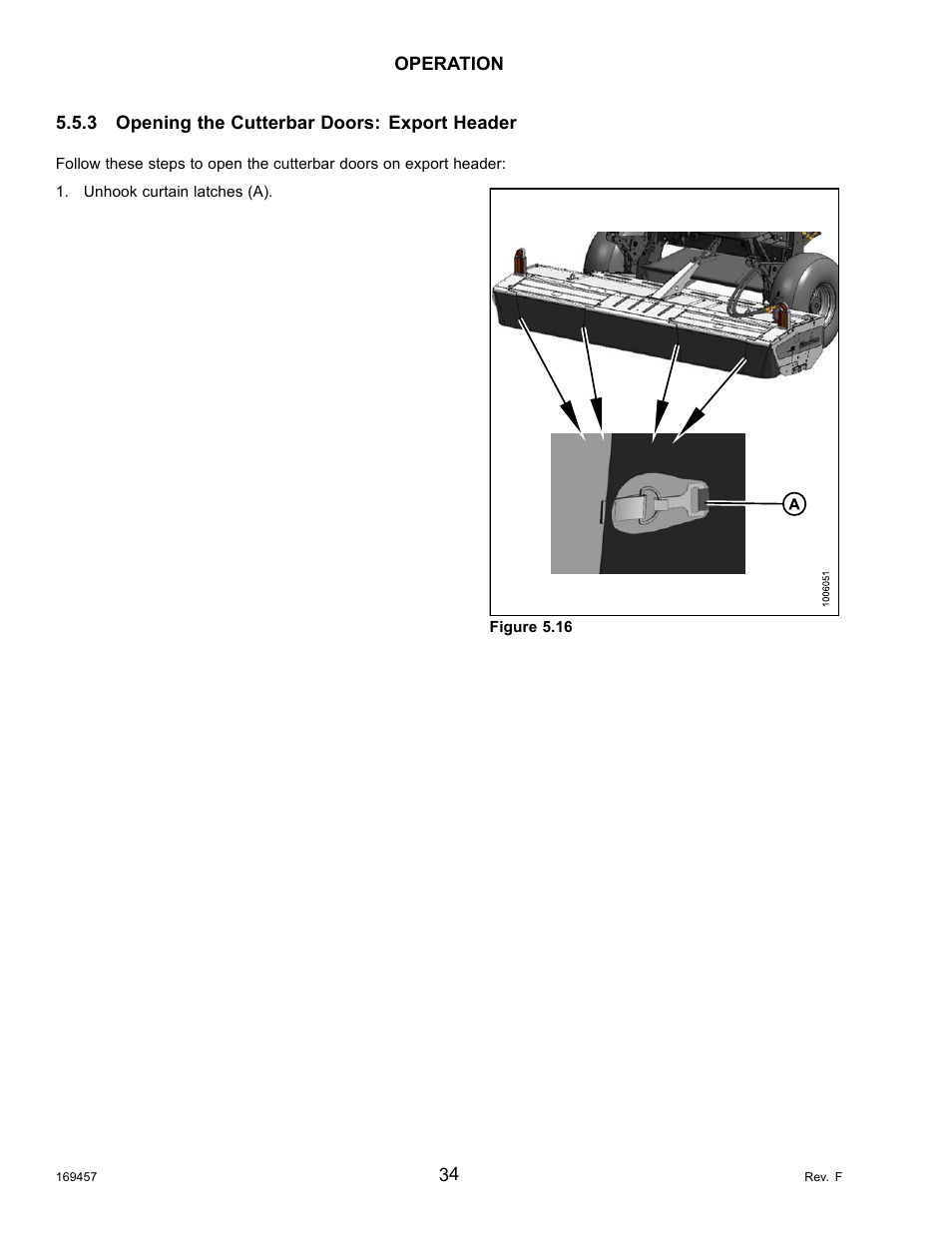 3opening the cutterbar doors: export header, Opening the cutterbar doors: export header | MacDon R85 Rotary Disc 16 Foot Self-Propelled Windrower Headers User Manual | Page 42 / 182