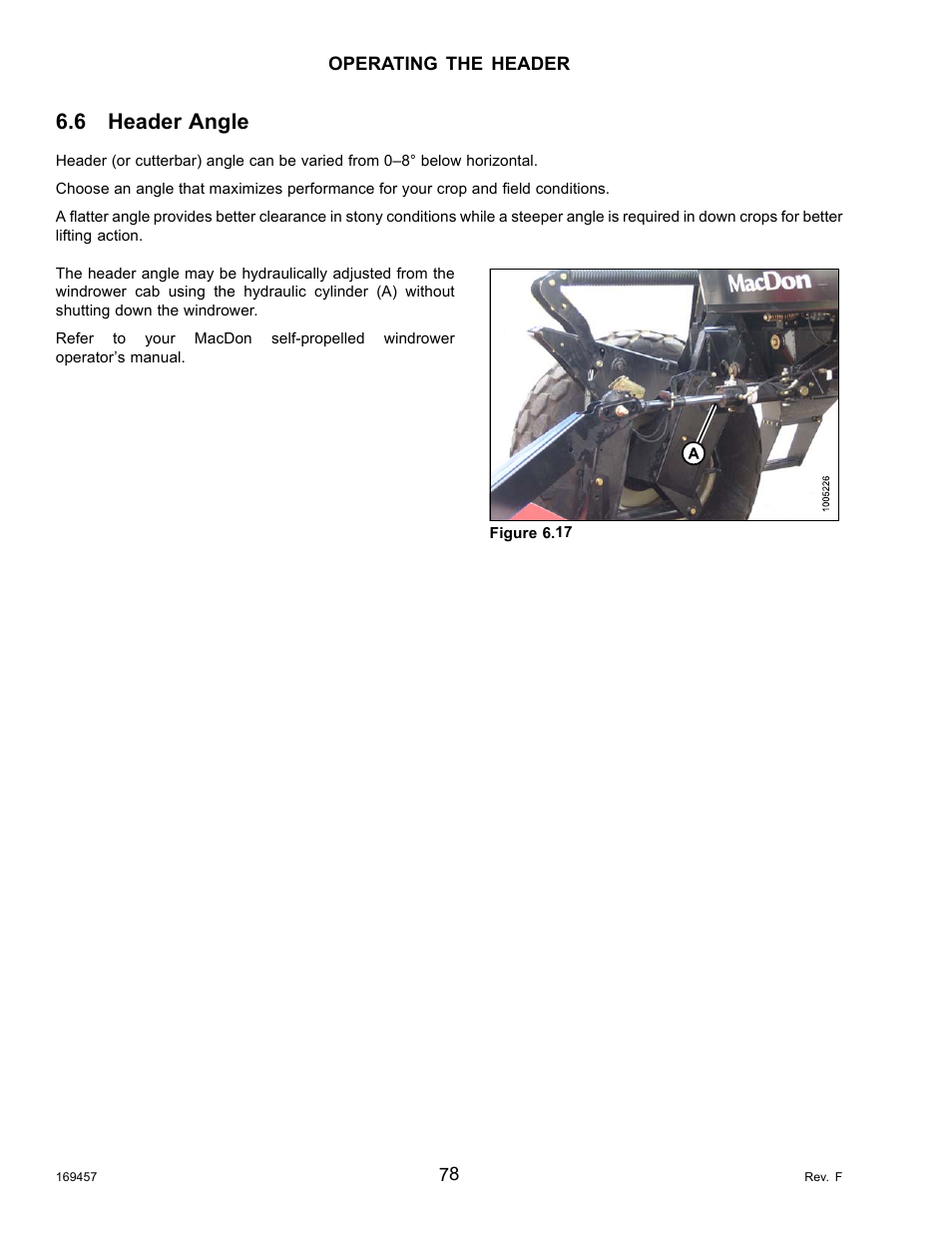 6header angle, Header angle, 6 header angle | MacDon R85 Rotary Disc 16 Foot Self-Propelled Windrower Headers User Manual | Page 86 / 182