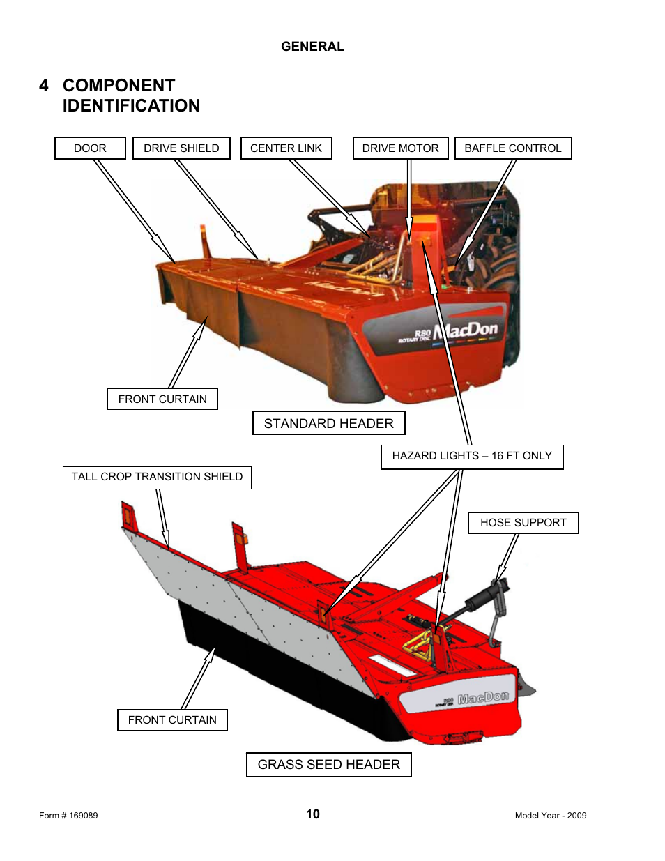 4 component identification | MacDon R80 Rotary Disc User Manual | Page 12 / 103