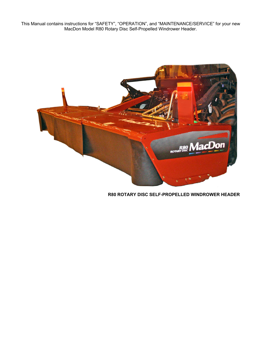MacDon R80 Rotary Disc User Manual | Page 2 / 103
