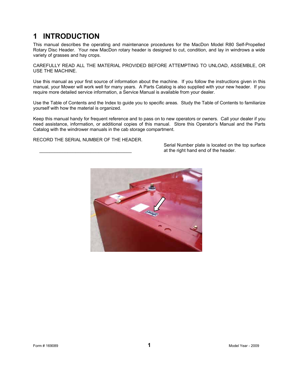 1 introduction | MacDon R80 Rotary Disc User Manual | Page 3 / 103