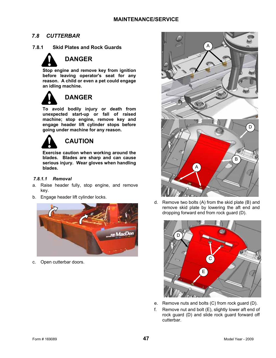 Danger, Caution | MacDon R80 Rotary Disc User Manual | Page 49 / 103