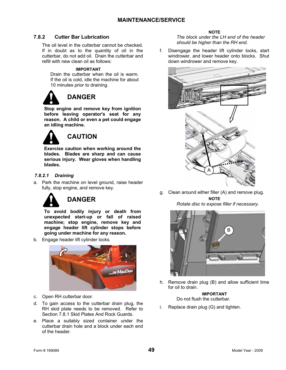 Danger, Caution | MacDon R80 Rotary Disc User Manual | Page 51 / 103