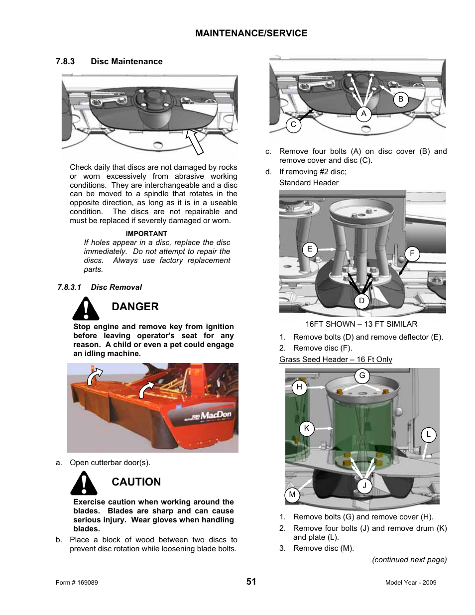 Danger, Caution | MacDon R80 Rotary Disc User Manual | Page 53 / 103