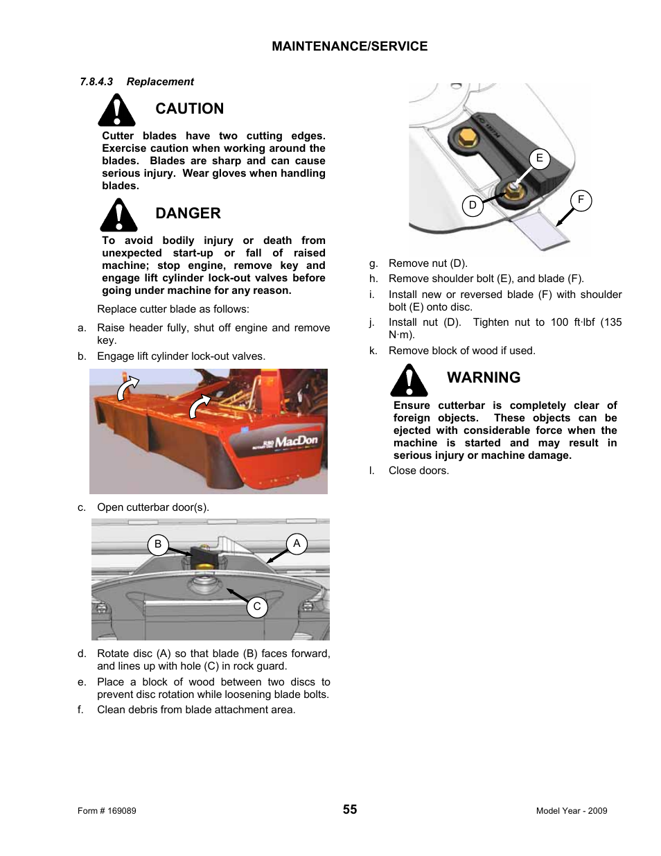 Caution, Danger, Warning | MacDon R80 Rotary Disc User Manual | Page 57 / 103