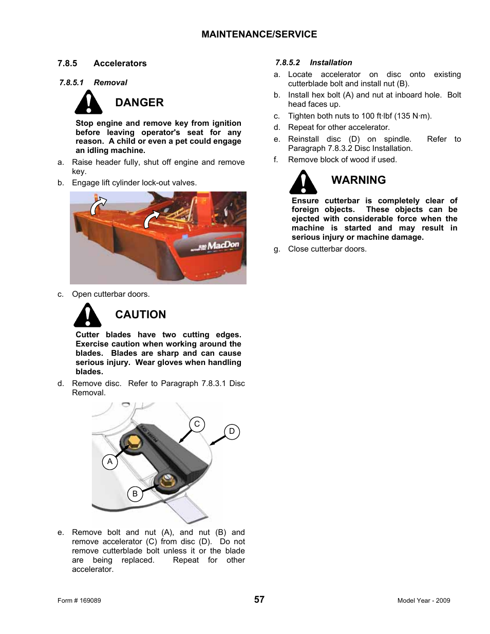 Danger, Caution, Warning | MacDon R80 Rotary Disc User Manual | Page 59 / 103