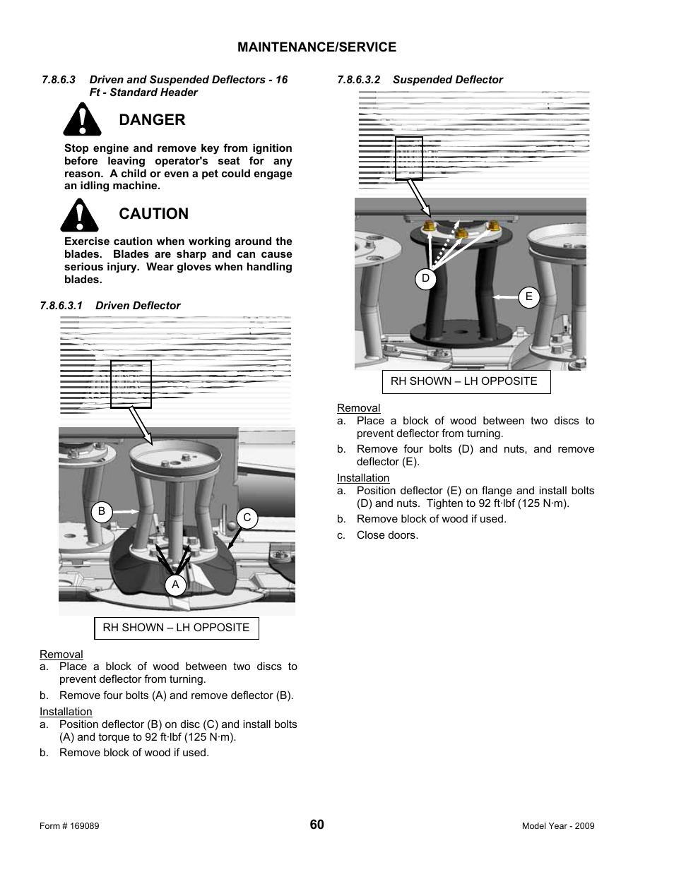 Danger, Caution | MacDon R80 Rotary Disc User Manual | Page 62 / 103