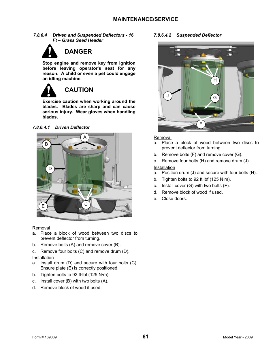 Danger, Caution | MacDon R80 Rotary Disc User Manual | Page 63 / 103