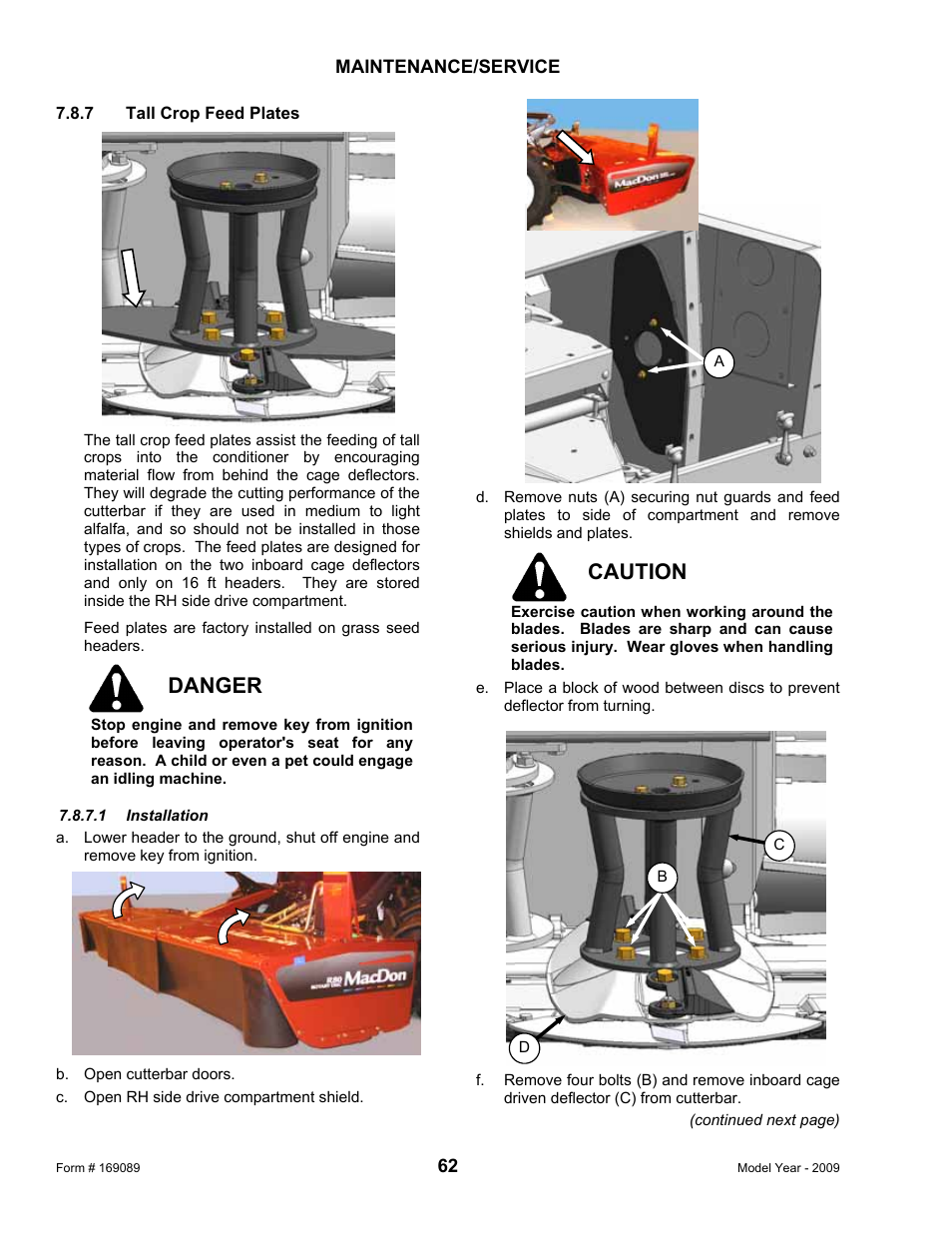 Danger, Caution | MacDon R80 Rotary Disc User Manual | Page 64 / 103