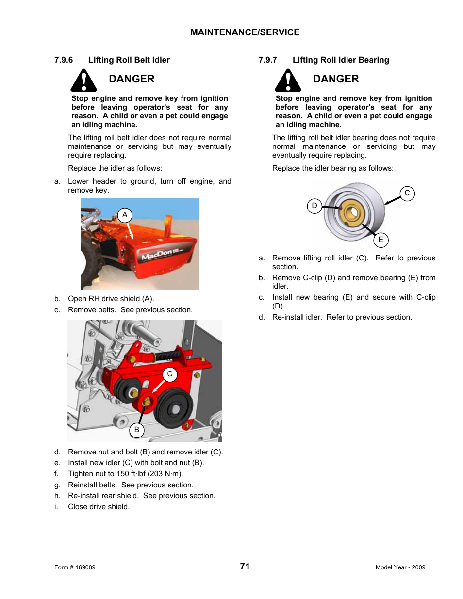 Danger | MacDon R80 Rotary Disc User Manual | Page 73 / 103