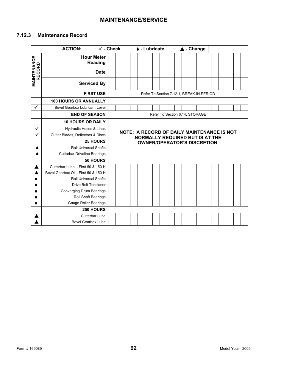 Maintenance/service | MacDon R80 Rotary Disc User Manual | Page 94 / 103