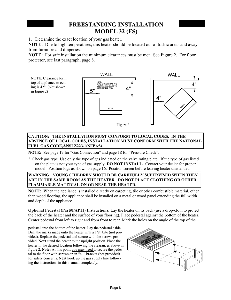 Freestanding installation model 32 (fs), Wall | New Buck Corporation 32 User Manual | Page 10 / 42