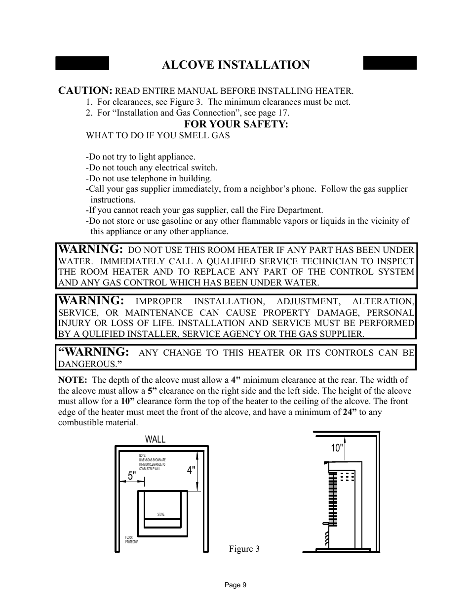 Alcove installation, Warning, Caution | For your safety | New Buck Corporation 32 User Manual | Page 11 / 42