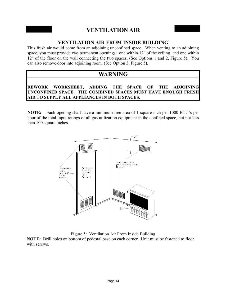 Ventilation air, Warning | New Buck Corporation 32 User Manual | Page 16 / 42