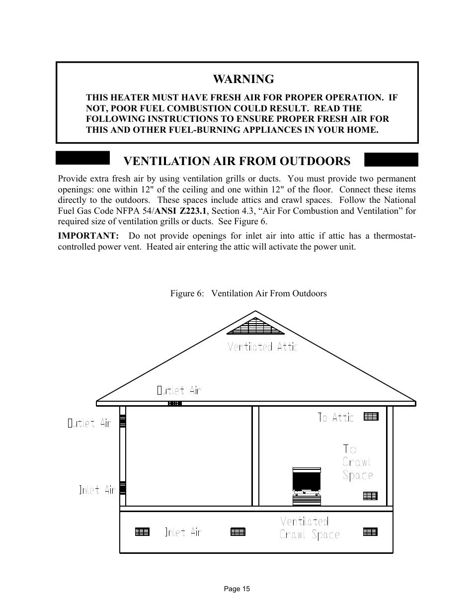 Ventilation air from outdoors, Warning | New Buck Corporation 32 User Manual | Page 17 / 42